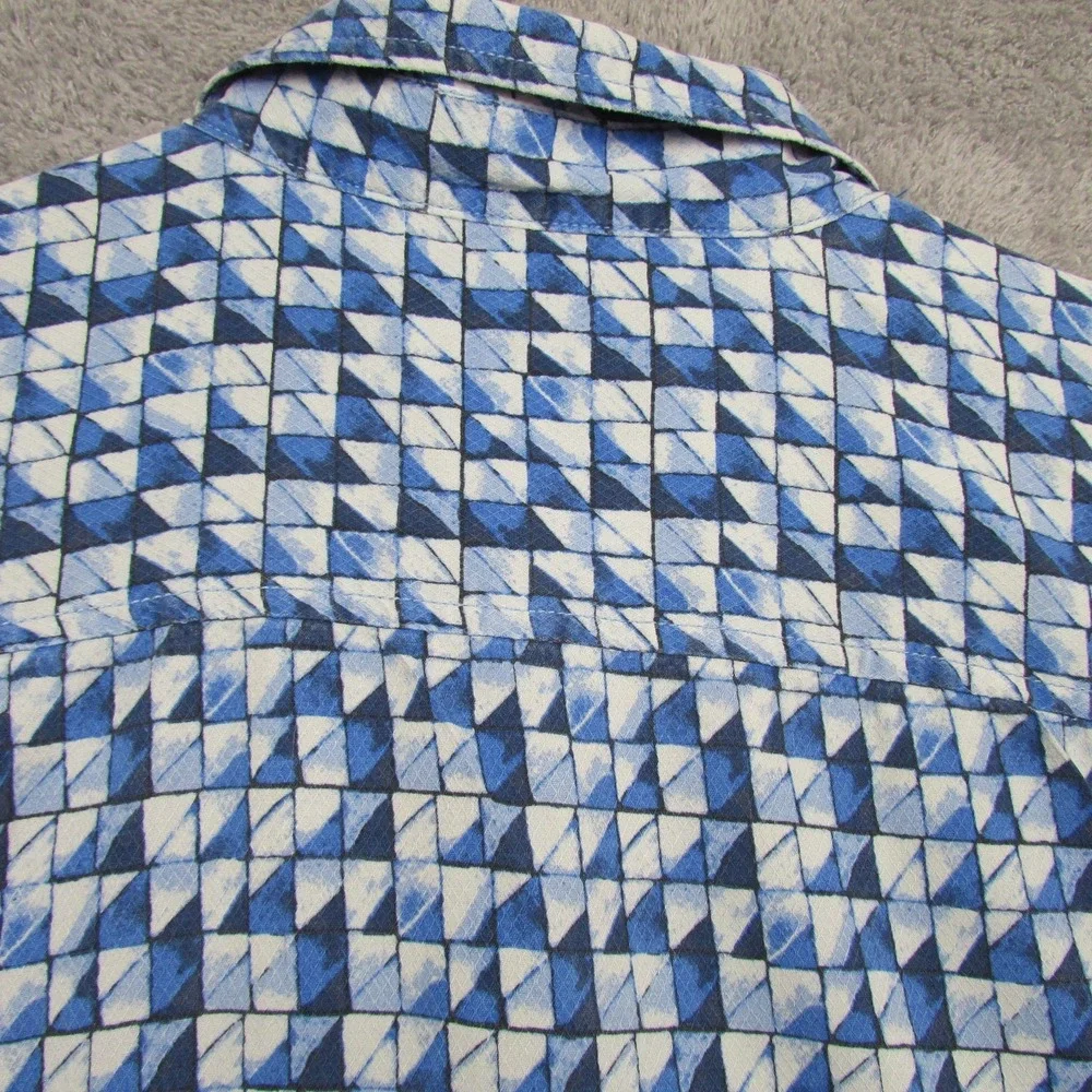 Tommy Bahama Shirt Mens Large Blue Geometric Short Sleeve‎ Silk Button Front